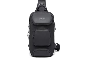 VARLIVOO Mode Sling Bag USB Port Sacs à Bandoulière pour Hommes Sac de Poitrine Crossbody Bag Travail Sport Camping Imperméable Polyester Sling Sac à Dos Noir