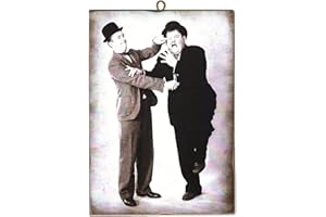 KUSTOM ART CUCUBA Quadro Quadretto Stile Vintage Stanlio e Ollio (Stan Lauren & Oliver Hardy) Stampa su Legno. Per Arredamento Casa, Ristorante, Pizzeria, Bar, Hotel 18x25 cm.
