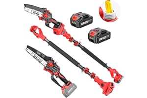 【8000 mAh & Moteur Sans Balais】2 in 1 Mini Tronçonneuse et Élagueur sur Perche sans Fil, Avhrit Tronçonneuse Télescopique de 8 Pouces, Graisseur, 2 Batteries, 120° Tête Inclinable, Portée 16 FT