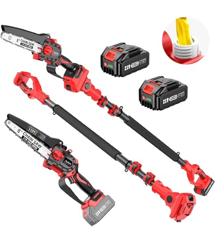 Taille-haie Et Tronçonneuse Sur Perche Sans Fil 2-en-1 - Batterie 4Ah, Portée 2.8m, Tête Rotative 110°