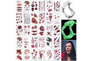 ENYACOS Fake Vampire Teeth with Tattoos, Vampire Teeth Adults Children Halloween Temporary Tattoos (Includes a Luminous Vampire Teeth), Halloween Party Carnival Decorations