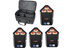 Rtktoup 4Pcs Batteria LED Con Borsa da 3*18W Par Light RGBW+UV Faretto da Palco Ricaricabile 6 in 1, Luce da Discoteca con Telecomando a Infrarossi/Wireless da 2,4 GHz/APP, Adatto per Palchi Festival