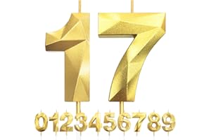 LFWZRY Geburtstagskerzen Zahlen 17, 5cm 3D Gold Geburtstagskerzen, Kerzen Geburtstag, Zahlenförmige Kerze, Tortendeko Geburtstag für Geburtstag Party, Hochzeiten, Jubiläen, Birthday Candle Nummer 17
