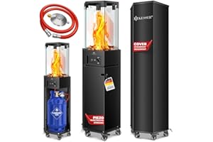 KESSER® Gasheizstrahler 4/8 kW Gas Piezozündung Heizung + Gasdruckregler + Cover, 360° Rollen Kippschutz, Terrassenheizstrahler Gasheizung Gasheizer Outdoor Kamin Mobiler Heizpilz, Heizer, Schwarz
