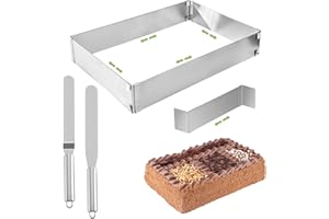 Jortmrd Stampo Rettangolare Torta Regolabile Anello Torta Rettangolare in Acciaio Inox con Divisori e 2 Spatola per Torte Tiramisù, Mousse, Pasticcini