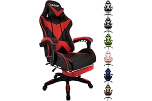 xRace Gaming Chair, Office Chair, Ergonomic PC Chair, Leather Gaming Chair with Lumbar Support, Adjustable Rotatable, Task Chairs with Footrest and Headrest, Red