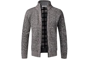 Jinsha Cardigan da Uomo Lavorato a Maglia, con Cerniera Intera, Caldo Maglione Invernale Foderato in Pile