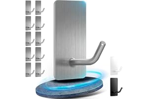Vehepeay 10 Piezas Gancho Adhesivo para Pared de Acero Inoxidable - Soporta 10KG para Baño, Aseo y Cocina
