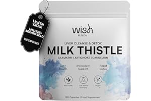 Wish Fusion Milk Thistle Liver Cleanse & Detox Supplement with Artichoke & Dandelion Complex for Liver Health & Antioxidant Support, Milk Thistle High Strength Detox 120 Vegan Capsules