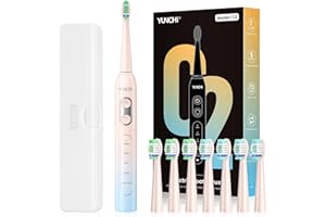 YUNCHI C2 Electric Toothbrush for Adults, USB-C Rechargeable Sonic Toothbrush with 5 Modes and 2 Minutes Timer, Soft Bristles 8 Brush Heads and Travel Case, Light Blue and Yellow Gradient