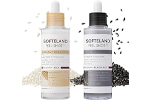 TMYIOYC SOFTELAND Peel Shot Glow Rice Ampoule Duo, Gentle Face Exfoliating Scrub for Blackhead Remover Dead Skin with Salicylic Acid, AHA, BHA, Niacinamide, Korean Skin Care for All Skin Types, (80mlx2)