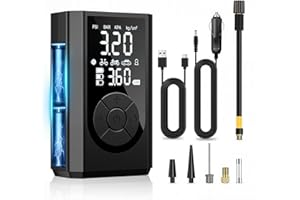 Vexloria Tyre Inflator Cordless Air Compressor, Portable Electric Bike Pump 150 PSI, Tyre Pump with Pressure Gauge & LED Light for Car, Bicycle, Motorbike, Ball - Digital Dual Values Display