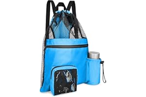 Sarsumir Swimming Bag Mesh Drawstring Gym Swim Bag with Dry Wet Bag Swimming Backpack for Adults Men Women Swimming Gym Beach Sport