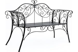 ‎HLC HLC 133 * 49 * 90 cm Metall Bank Gartenbank Ruhebank doppelte Sitz mit Rücken aus Eisen Schwarz Belastbarkeit 200kg