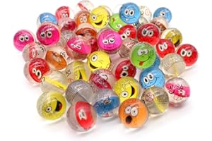 Senvianda 50 Stück Flummis 32mm, Verschiedene Smiley Gesichter, Flummies für Kinder, Gummiball Flummi, Bunte Flummis Gummibälle, Flummibälle für Kindergeburtstag, Party
