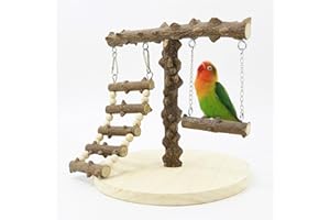 Honicemar Supporto per Uccelli in Legno - Parrot Playstand, Parco Giochi per Pappagallo con Scala, Altalena, Posatoi, Giocattoli da Palestra per Uccelli di Piccole e Medie Dimensioni