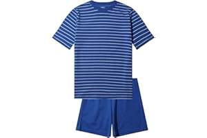 IN ONE CLOTHING Pyjama court pour garçon, jersey simple doux en 100 % coton et pantalon en forme de bermuda