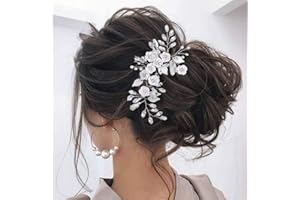 Unicra Decorazioni per capelli da sposa con fiore di vite perla e strass, accessorio per acconciature (argento)