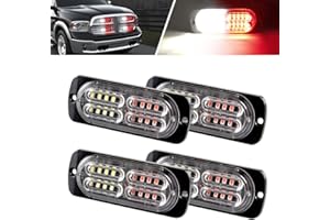 Teguangmei 4Pcs High Intensity 20-LED Super Bright Red White LED Emergency Hazard Warning Flashing Strobe Lights for Construction Vehicle SUV Tow Truck Van 12V-24V