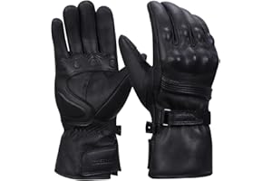Harssidanzar Guantes de Moto Hombre, Cuero Genuino Masculino Pantalla táctil de Dedo Completo Forro Aislante de Calor Delgado Impermeable Guantes de Motocicleta KM048EU