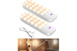 ‎FLOWOOD FLOWood Nachtlicht mit Bewegungsmelder, 2 Stück 36 Led lampe , Aufladbar Typ-C-Ladeanschluss mit 3 Modi, innen für Kinderzimmer Treppe Flur Küche Nachttisch Schrank