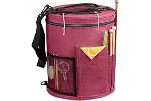 SumDirect Knitting Bag, Yarn Organizer Tote Bag Portable Storage Bag for Yarns, Carrying Projects, Knitting Needles, Crochet Hooks, Manuals and Other Accessories (Pink)