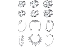 Mayhoop 4-15Stück Fake Piercings Fake Nasenpiercing Ear Cuffs Fake Septum Ring Hoop Silber Rosegold Fake Helix Lippen Piercing Ohrmanschette Ohrclips Non Piercing Schmuck