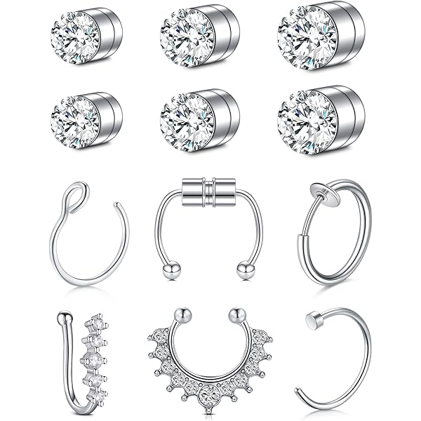 12 Pezzi Piercing Finti Per Naso E Orecchio - Acciaio Inox Con Diamante Turchese - Foto 2