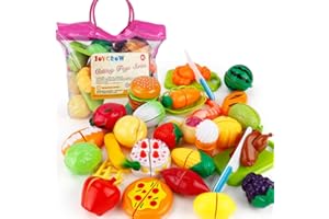 JoyGrow 32 Stück Lebensmittel Spielzeug Obst Gemüse Spielzeug Rollenspiele Pädagogisches Küchenspielzeug Zubehör,Kinderküche Simulation für Kinder ab 3 Jahren Mädchen (Blue) (Blue)
