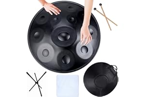 AKFJOSGE Handpan Steel Drum 440hz en Ré Mineur 22" Handpan Drum Instrument Professionnel Handpan en Acier avec Support pour Handpan, Sac pour Handpan, 2 Marteaux pour Handpan, Chiffon Anti-poussière