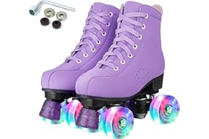 XUDREZ - Pattini a rotelle da donna, in pelle PU, a 4 ruote, con pattini a rotelle lucidi per ragazze