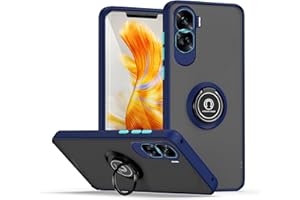 HAOYE Funda para Honor 90 Lite, Shockproof Translúcido Carcasa con Giratorio Anillo Kickstand, Hard PC y Silicona TPU Tough Armor Case Cover. Azul Real