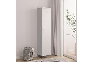 [en.casa] Armoire Métallique Vestiaire Casier avec Fentes d'Aération Barre de Penderie Meuble de Rangement Style Industriel pour Chambre Bureau Atelier Acier 180 x 38 x 38 cm Blanc