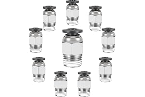 WUISOLQP PC4-M10 Male Straight Pneumatic PTFE Tube Push in Quick Fitting Connector PC4-M10 Stecker Connector Pneumatischer Anschluss Schnellverbinder zum Einstecken für 3D-Drucker 10 Stück