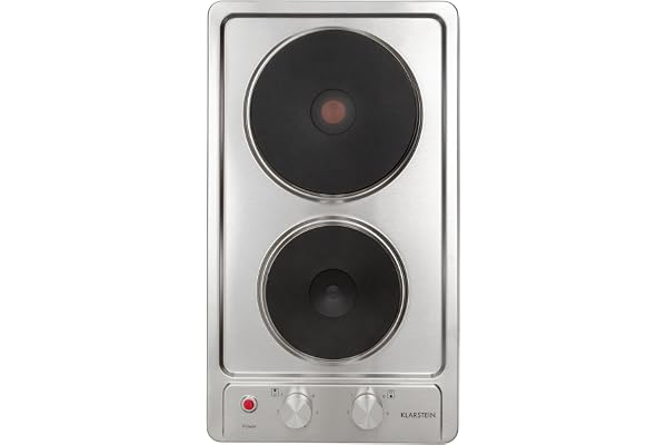 KLARSTEIN Appetito Domino - plaque de cuisson encastrable, 2 plaques, 3000 W, témoin de chaleur résiduelle, boutons rotatifs, 6 niveaux de puissance, haut:Ø 19 cm, bas :Ø 15 cm, électrique - inox