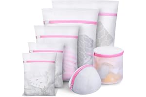HIYAA 7 Set sacchetti per la biancheria, reti per la biancheria,lavatrice, sacchetto per la biancheria per capi delicati, reggiseno, camicetta, biancheria intima, vestiti per bambini, ecc(Rosa, 1XL, 2L, 2M)