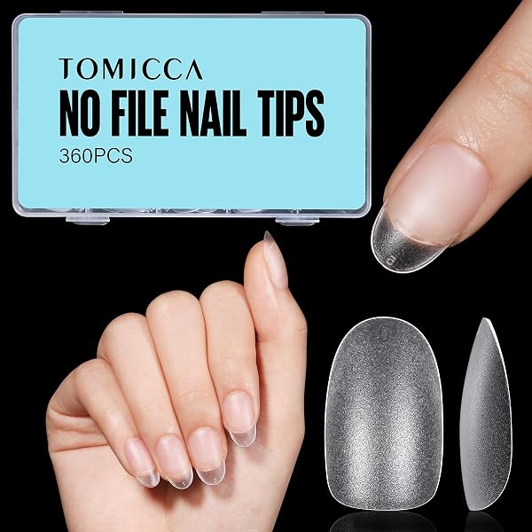 Nagelspitzen-Set - 360 Stück, Kurze Mandelform, 15 Größen, Kein Feilen Nötig