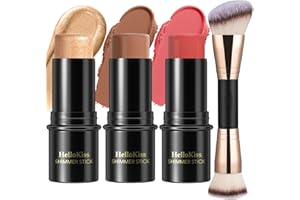‎HILARECO 3 Stück Creme-Konturstift-Make-up-Set, Schattierungen mit Highlighter, Rouge und Bronzer,Zum Formen der Wangen, wasserfestes, mattes und taufrisches Finish(Medium,#04+#07+#14)