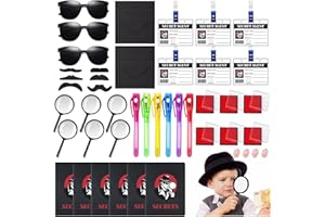 HIMOMO 45 Pcs Kit Détective Enfant,avec Stylo UV, Carnet de Notes, Lunettes d'Agent Secret, Moustaches, Cartes D'Identité de Détective avec Clip etc, Kit Espion Enfant pour Enfants Adultes Anniversaire
