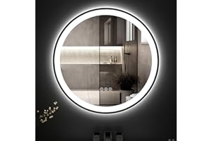 ChillCruiser Round LED Bathroom Mirror 700MM with Black Frame,Bathroom Mirror with Lights,Anti-Fog, Dimmable LED Mirror for Bathroom,Circle Lighted Bathroom Mirror for Wall,3 Colors, Memory