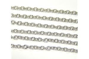 Perlin - Cadena de acero inoxidable de 3 metros, cadena de metal de acero inoxidable, cadena de eslabones redondos, 2 x 3 mm, color plateado, por metros, para joyas, accesorios, bricolaje, M425 x3.