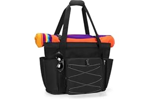 Fasrom Borsa da spiaggia a rete grande con fondo a cerniera, borsa da spiaggia sovradimensionata con separazione di bagnato e asciutto per viaggi in piscina o in spiaggia Nero