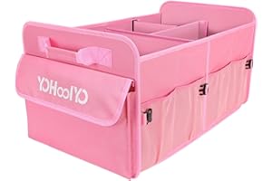 YOHOOLYO Car Boot Organiser 72L Large Capacity Car Organiser Collapsible 4 Compartments Storage, Multicolor Car Accessories for Women/Men, Pink
