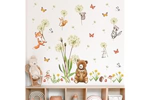 wondever Tatuaż ścienny, mniszek lekarski, zwierzęta, naklejka ścienna, dmuchawiec, niedźwiedź, lis, koala, dekoracja ścienna do pokoju dziecięcego, sypialni, pokoju dziecięcego