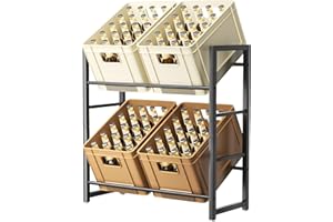 jockcaras Drinks Crate Rack for 4 Drink Crates - Black Metal Drinks Shelf, Stable & Space-Saving Box Rack with 2 Levels for Beer, Fruit, Vegetables, Water - For Living Room, Kitchen & Cellar