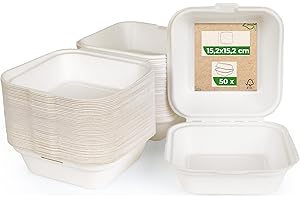 Love Nature Boite Burger 50 pièces - Boite Jetable Écologique pour Hamburgers - Vaisselle Jetable Canne à Sucre - Boîtes à Menu Jetable