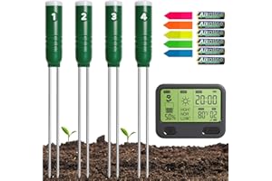 Reyke Soil Moisture Meter for Plants, 4-in-1 Soil Tester for Moisture/Temperature/Sunlight/Time, Digital Sensor, Water Meter for Outdoor &Indoor Plants, Ideal for Garden, Farm, Lawn- Battery Included