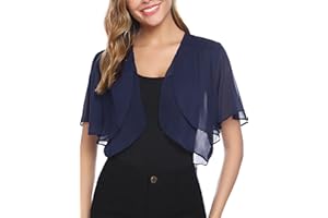 Aottori Coprispalle Donna Chiffon Bolero Elegante Maniche Corte Cardigan Corto Estivo Bolerino Leggero Trasparente Shrug Aperto Casual per Matrimonio Cerimonia Festiva
