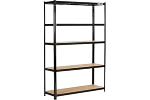 Rhino Racking – 5 Tier Heavy-Duty Garage Shelving Unit – Black - Adjustable Storage Shelves – 180x120x40cm – 200kg Load Weight Per Shelf – 1000kg Per Unit