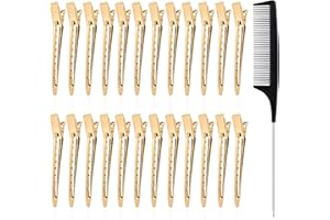 LUBGITSR 24Pcs Hair Sectioning Clips with Styling Comb, 3.5 Inch Duckbill Hair Clips Metal Crocodile Hairdressing Curl Clips, for Hairdresser, Women, Men